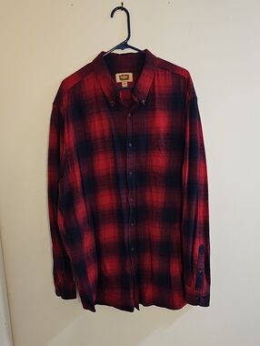 The Foundry Supply Co. Men's Red and Black Plaid Button-Down Shirt